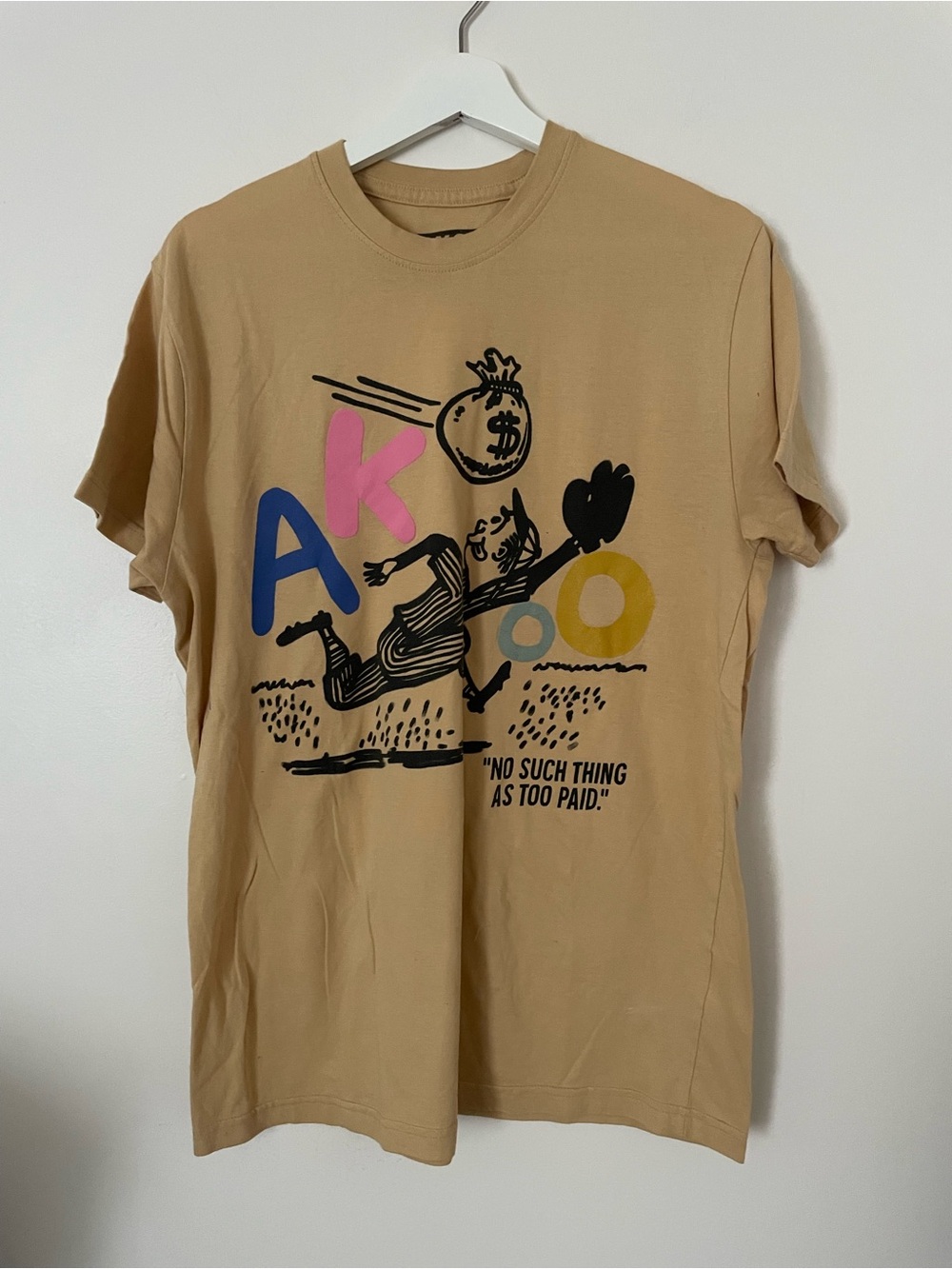 Akoo Tan Graphic Short Sleeve Tee with Pink, Blue & Yellow Accents
